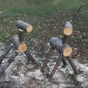 2 Rustic Log Reindeer, Wooden Reindeer, Nordic Wood Reindeer, Outdoor Christmas Décor, Rustic Christmas Décor, Wood Deer