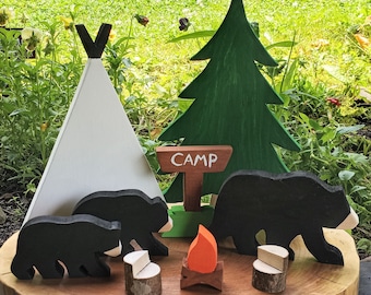 Campground Bears, Camping Tiered Tray, Summer Camp, Fishing Décor, Travel Decor, Shelf Decor, Outdoorsy, Camping Christmas Gift