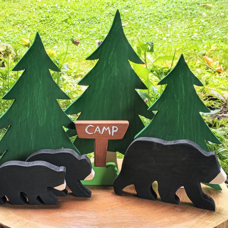 Campground Bears, Camping Tiered Tray, Summer Camp, Fishing Décor, Travel Decor, Shelf Decor, Outdoorsy, Woodsy Bear