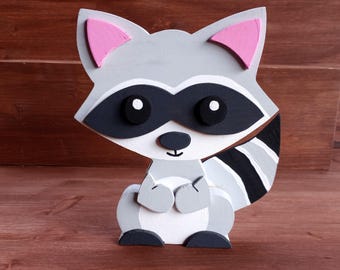 Wooden Raccoon Figurine: Woodland Nursery Decor