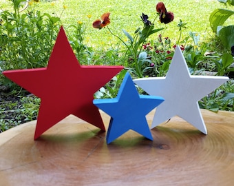 Patriotic Wooden Stars, Americana 4th of July Decor, Independence Day Set