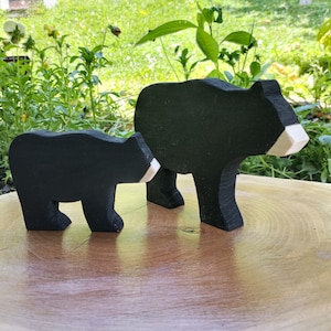 Wood Black Bear Figurine: Mama and Cub, Woodland Nursery Decor