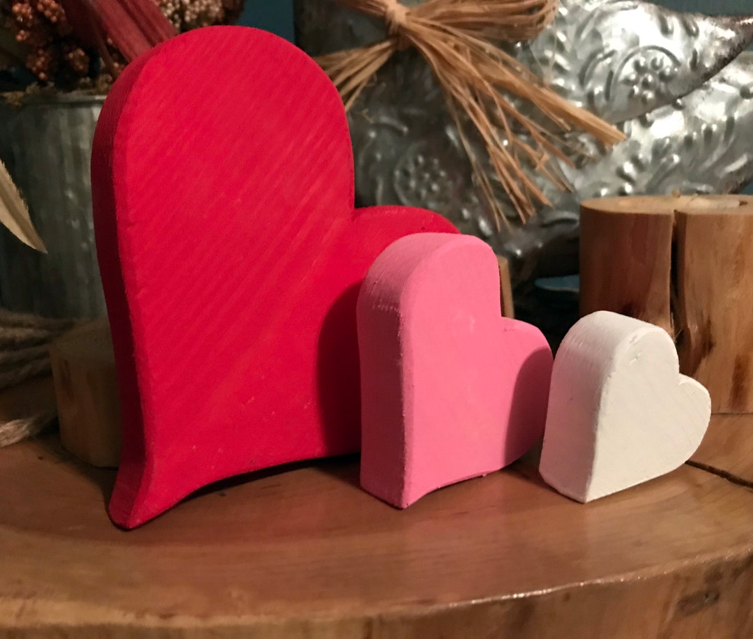 3 Wooden Hearts Valentines Day Decor Farmhouse Wood Heart