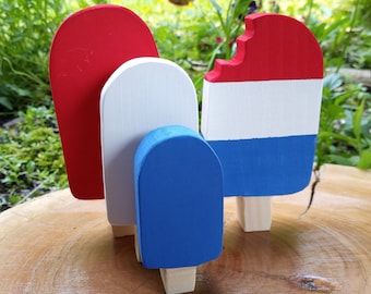 Handmade Patriotic Wooden Popsicles: 4th of July Tiered Tray Decor