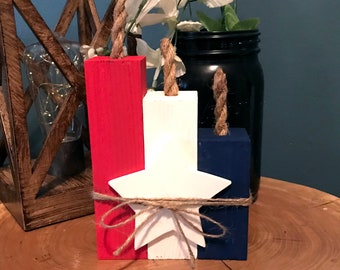 Wooden Firecrackers: Americana 4th of July Tiered Tray Decor