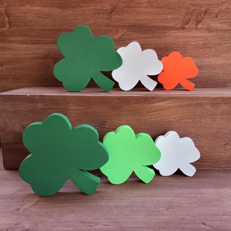 3 Wooden Shamrocks,  St. Patrick's Day Decor, Farmhouse Wood Shamrock, Irish Decor, St. Patty's  Gifts, Irish Theme  Decorations, Clover