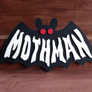 Wooden Mothman Sign: Cryptid Paranormal Decor