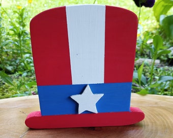 Handmade Wooden Uncle Sam Hat: Americana Tiered Tray Decor