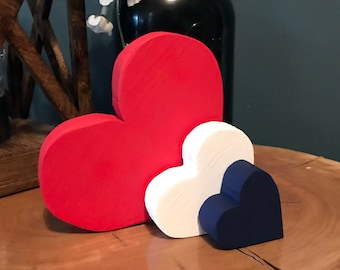 Wooden Patriotic Hearts: Americana 4th of July Tiered Tray Decor