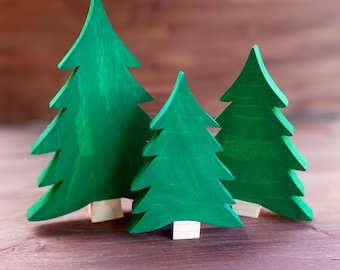 Wooden Pine Tree Set: Christmas Decor