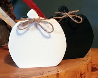 Handmade Farmhouse Wood Pumpkins: Black and White Fall Decor (Set of 2)