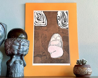 1976 "Reflections" artist proof / signed original print by Oregon artist Gloria Cornelius / abstract organic theme in brown, black, white