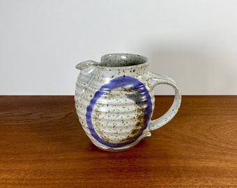 Vintage pottery cream pitcher or vase / handmade stoneware signed Tobey / 1970s rustic boho farmhouse style