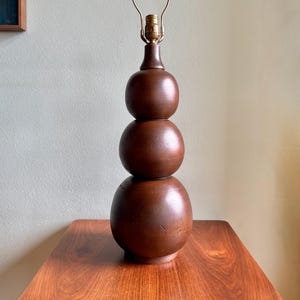 Midcentury turned wood lamp / large handmade table lamp with stacked spheres