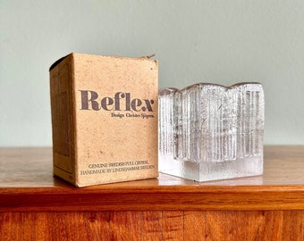 Vintage Swedish glass ice block candleholder / Reflex by Christer Sjögren for Lindshammar Sweden