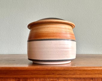 Vintage Michael Pratt covered jar / ceramic stash box with floral lid / signed PNW pottery