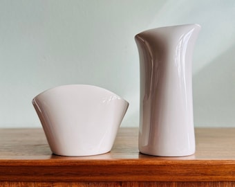 Figgjo Flint Verde minimalist cream and sugar set / 1990s Scandinavian porcelain dishes designed by Johan Verde