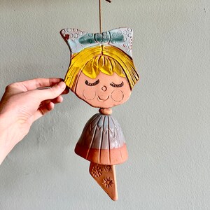 Vintage Pacific Stoneware wind chime / doll or girl wind bell for garden or patio / 1960s 1970s PNW pottery by Bennet Welsh image 4