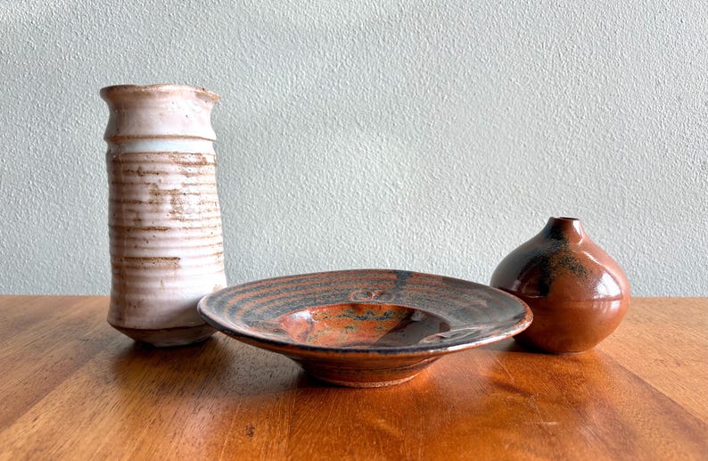 Trio of Studio Pottery Pieces in Earthy Colors - Thumbnail 2