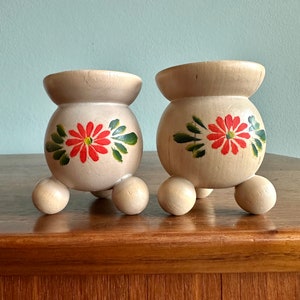 Vintage Swedish folk art candleholder set of 3 / handmade natural wood candlestick holders / Scandinavian holiday decor image 5