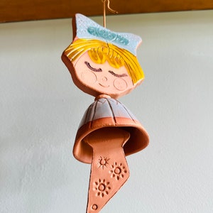 Vintage Pacific Stoneware wind chime / doll or girl wind bell for garden or patio / 1960s 1970s PNW pottery by Bennet Welsh image 2