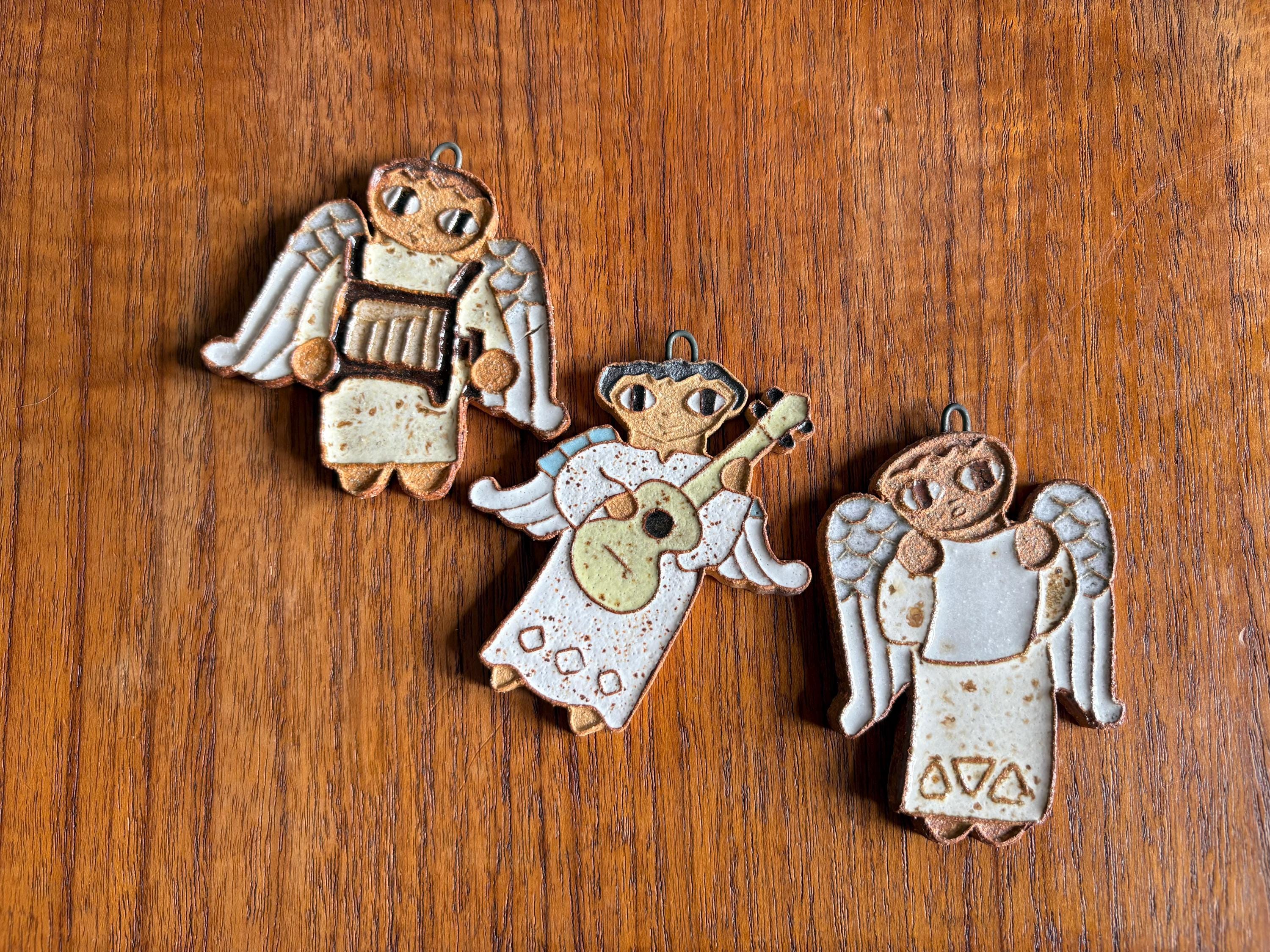 Set of 3 vintage St Andrew's Abbey angels / California pottery Christmas ornaments