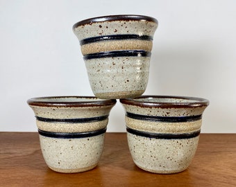 Tiny vintage pottery cups or ramekins / set of three 1970s handmade bowls by Wildfire Pottery