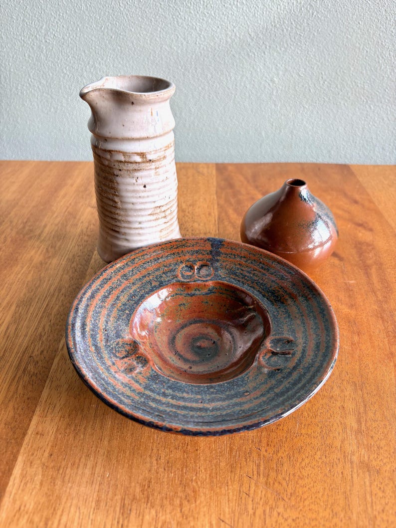 Trio of Studio Pottery Pieces in Earthy Colors - Thumbnail 5