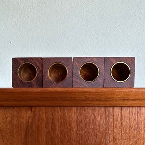 MCM Shigemichi Aomine teak cube candleholders, set of 4 in box / midcentury Japanese wooden block candle holders image 3