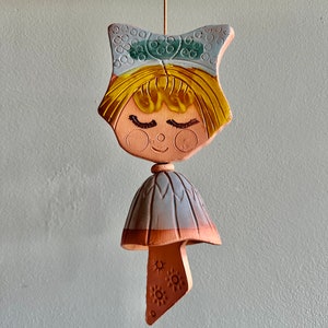Vintage Pacific Stoneware wind chime / doll or girl wind bell for garden or patio / 1960s 1970s PNW pottery by Bennet Welsh image 5