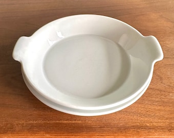 Vintage Arabia Finland white dishes / low bowl and salad plate / midcentury Finnish ceramic dinnerware