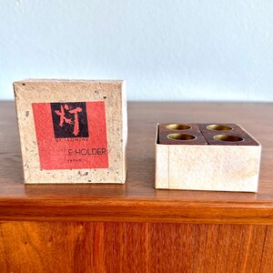 MCM Shigemichi Aomine teak cube candleholders, set of 4 in box / midcentury Japanese wooden block candle holders image 6