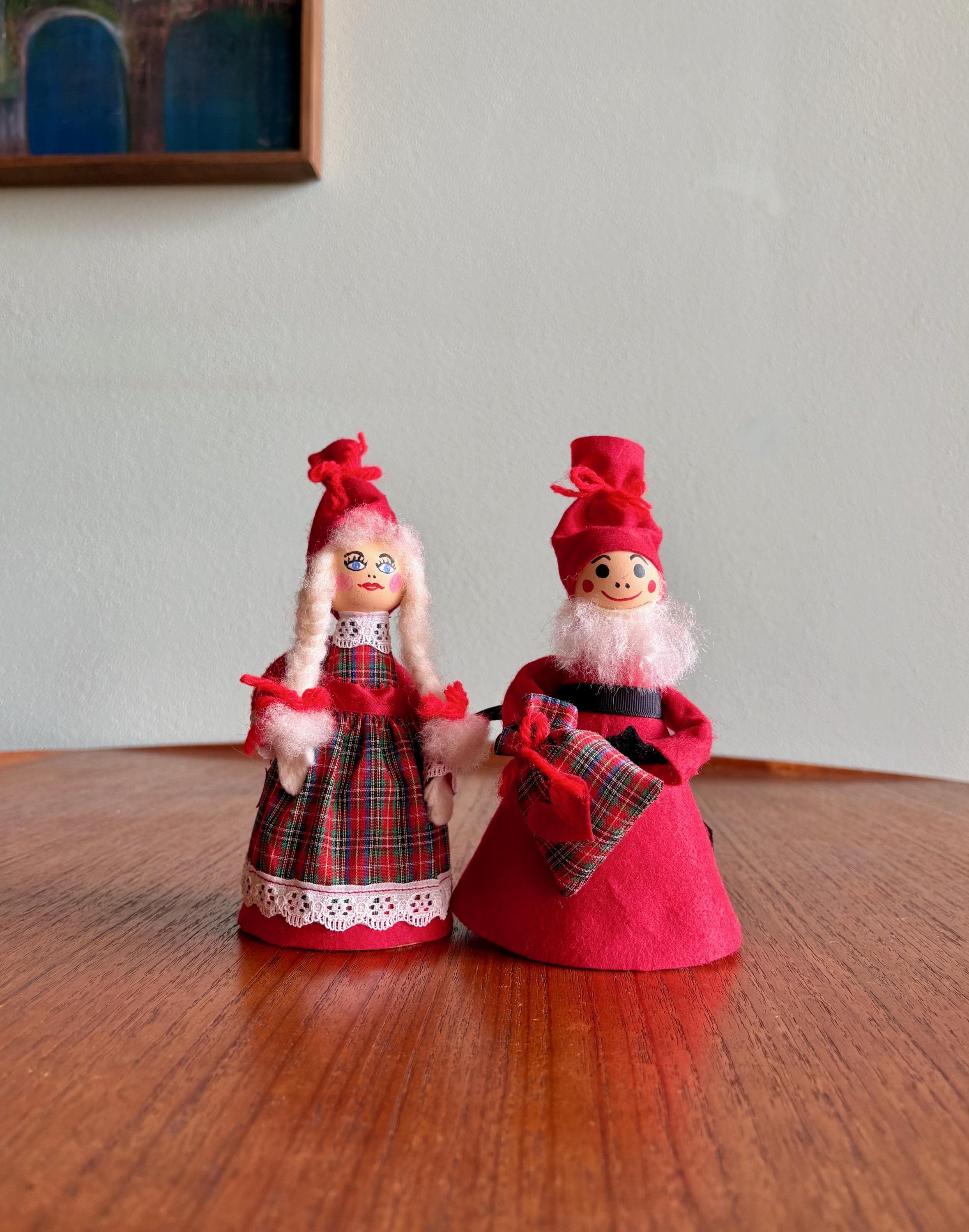 Vintage Swedish Santa and Mrs. Claus Figurines / Handmade