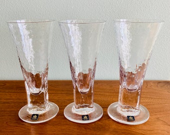 Vintage crystal beer glasses by Annette Krahner for Royal Krona Sweden / set of 3 fluted "Järnet" 1970s Scandinavian glassware or vases