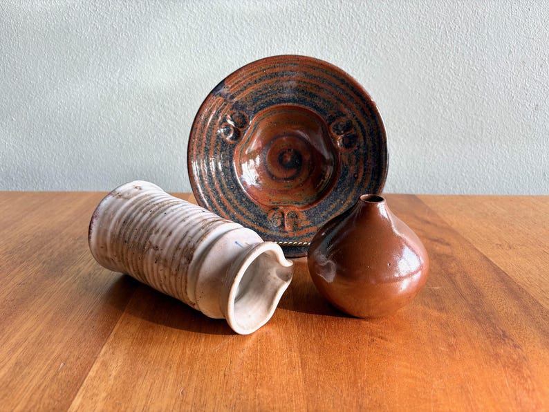 Trio of Studio Pottery Pieces in Earthy Colors - Thumbnail 4