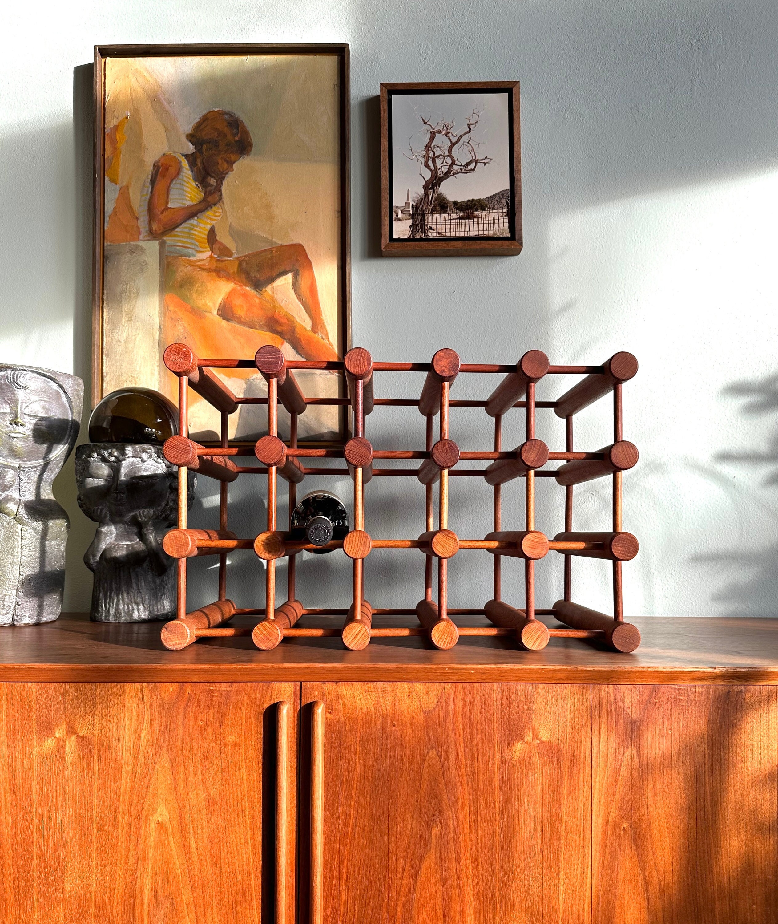 Midcentury Richard Nissen Teak Wine Rack Made in Langaa Denmark Danish Modern Wooden Dowel Display for 15 Bottles Etsy