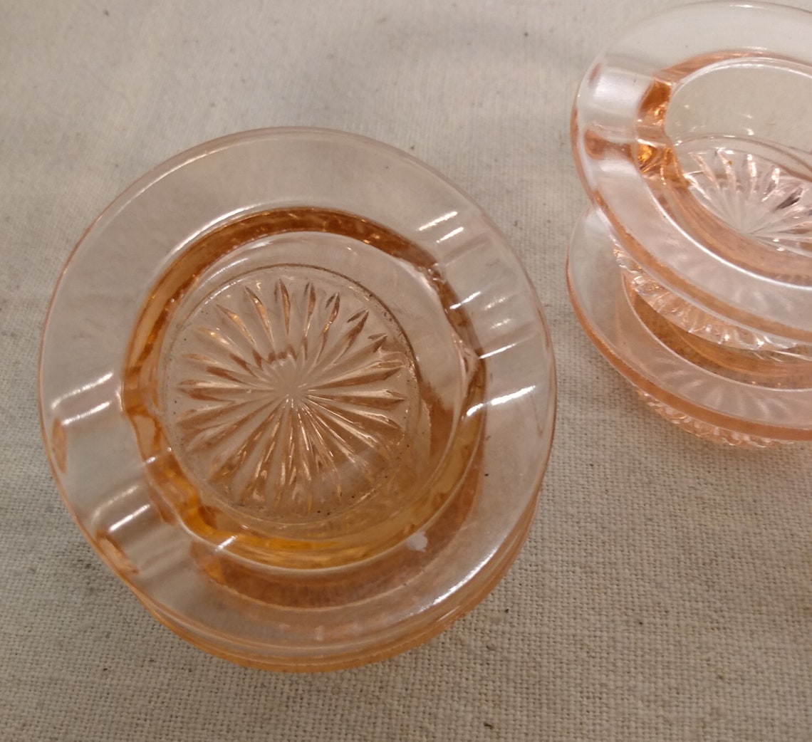 5 Vintage Tiny Individual Pink Depression Glass Ashtrays Etsy