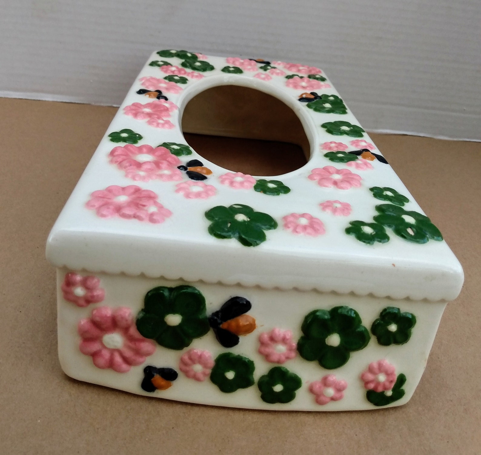 Vintage BoHo Ceramic Kleenex Tissue Box Cover Pink Green Etsy