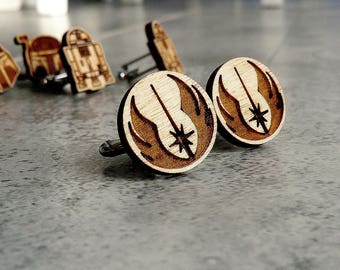 Star Wars Cufflinks Wooden Cufflinks Jedi Order Symbol Groomsmen gift cufflinks Star Wars gift Cuff links Valentines gifts Wedding Gift