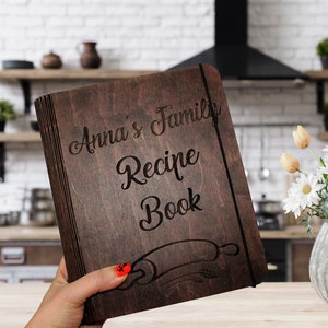 Personalized Wood Recipe Book: Custom Family Cookbook, Blank Journal