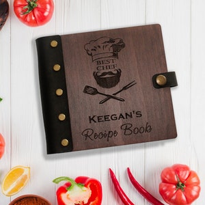 Blank Recipe Book, Custom Cook Book, Personalized Fathers Day Gift, Recipe Journal, Wooden cooking gifts for Man CookBook, Anniversary gifts