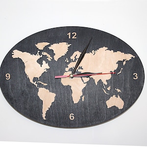 Wood World Map Clock: Rustic Plywood Wall Decor (8.3x12&quot;)