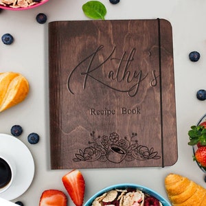 Personalized family recipe book Wood personalized blank cookbook Mums 3 rings Recipe Book