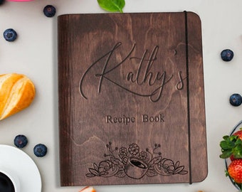 Personalized family recipe book Wood personalized blank cookbook Mums 3 rings Recipe Book
