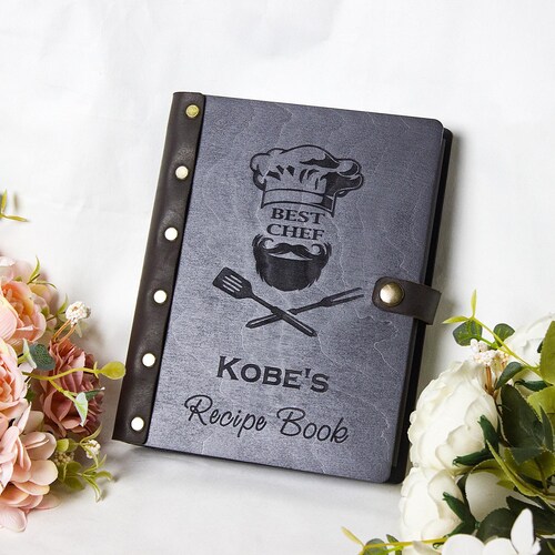 Diario de recetas de madera personalizado, libro de cocina, regalo para el Día del Padre
