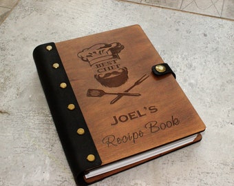 Custom Blank Recipe Book for men, Dad gift, Wooden Personalized Recipe Journal, Cookbook Father Gift, Cooking Gift for Husband