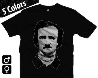 May include: Black t-shirt featuring a white image of Edgar Allan Poe's face. The text "5 Colors" is visible in the top left corner of the image.