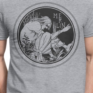Merlin - Aubrey Beardsley - Männer/Frauen T-shirt S-XXL, Fantasy Art, Vintage, Zauberer, Zauberer, Cooles Geschenk!