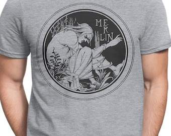 Merlin - Aubrey Beardsley - Men/Women T-shirt S-XXL, Fantasy Art, Vintage, Wizard, Wizards, Cool Gift!