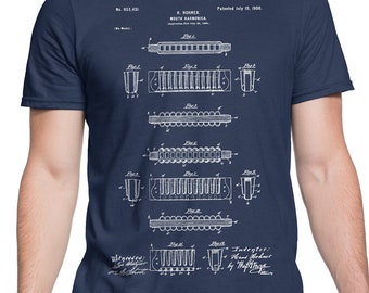 Hohner Harmonica Patent, S-XXL Men/Women, Harp, Classical, Music, Jazz, Blues, vintage, Blueprint, Cool Gift!